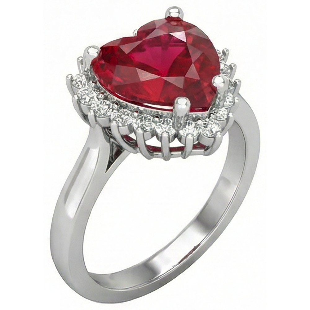 Roter Rubin-Aus der Erde Abgebauter Natürlicher Diamant-Ring mit Herzschliff 7.50 Karat Schmuck 14K Weißgold
