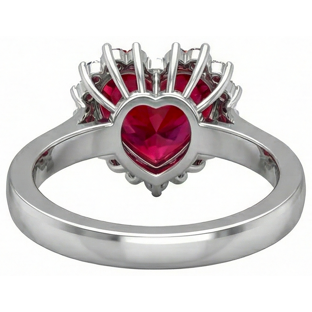 Roter Rubin-Aus der Erde Abgebauter Natürlicher Diamant-Ring mit Herzschliff 7.50 Karat Schmuck 14K Weißgold
