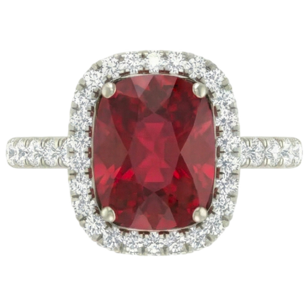 Roter Rubin im Kissenschliff mit Aus der Erde Abgebauter Natürlicher Diamantring 10.75 Karat Schmuck Weißgold