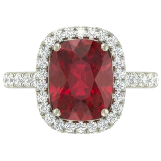 Roter Rubin im Kissenschliff mit Aus der Erde Abgebauter Natürlicher Diamantring 10.75 Karat Schmuck Weißgold