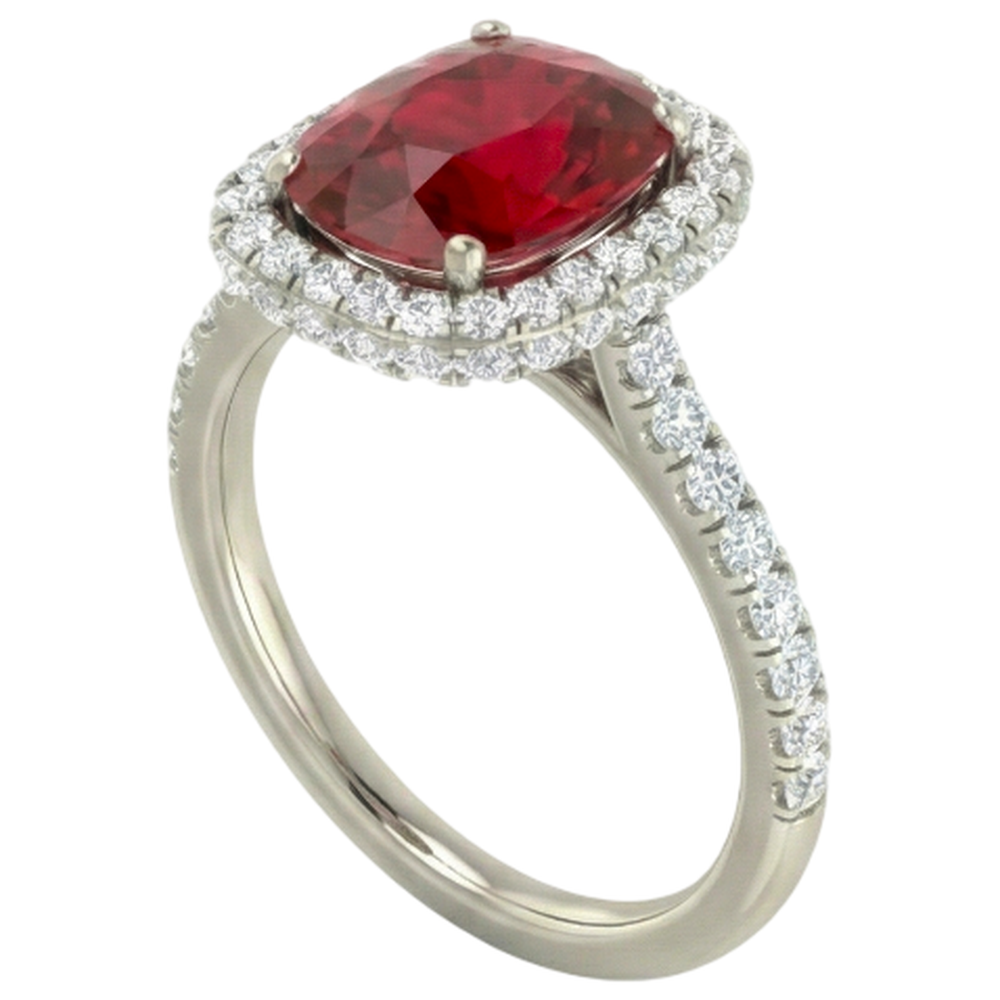 Roter Rubin im Kissenschliff mit Aus der Erde Abgebauter Natürlicher Diamantring 10.75 Karat Schmuck Weißgold