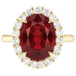 Roter Rubin im Ovalschliff mit rundem Aus der Erde Abgebauter Natürlicher Diamantring 5,35 Karat Gold 14K
