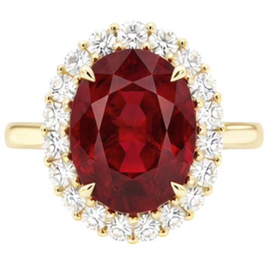 Roter Rubin im Ovalschliff mit rundem Aus der Erde Abgebauter Natürlicher Diamantring 5,35 Karat Gold 14K