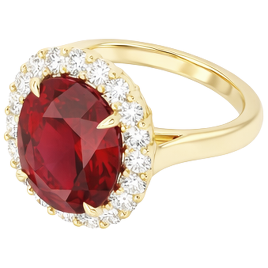Roter Rubin im Ovalschliff mit rundem Aus der Erde Abgebauter Natürlicher Diamantring 5,35 Karat Gold 14K