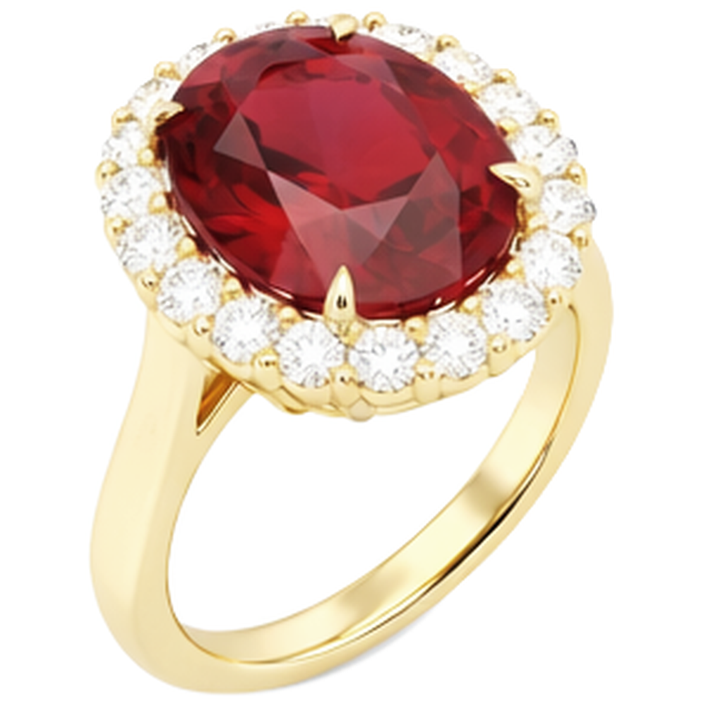 Roter Rubin im Ovalschliff mit rundem Aus der Erde Abgebauter Natürlicher Diamantring 5,35 Karat Gold 14K