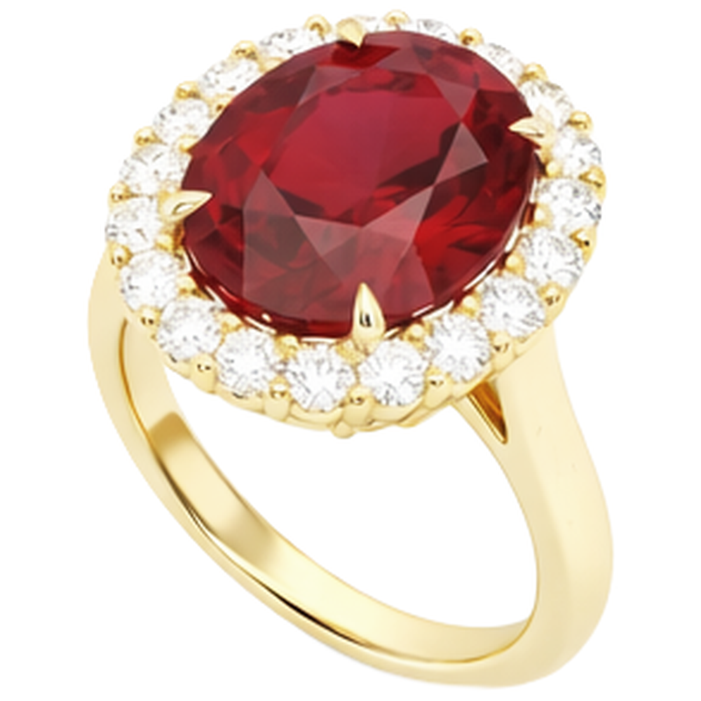 Roter Rubin im Ovalschliff mit rundem Aus der Erde Abgebauter Natürlicher Diamantring 5,35 Karat Gold 14K