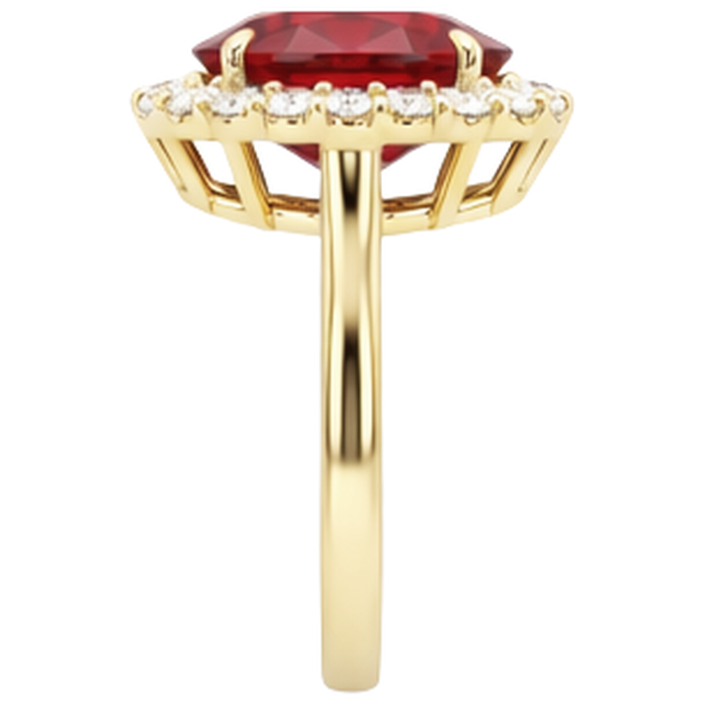 Roter Rubin im Ovalschliff mit rundem Aus der Erde Abgebauter Natürlicher Diamantring 5,35 Karat Gold 14K