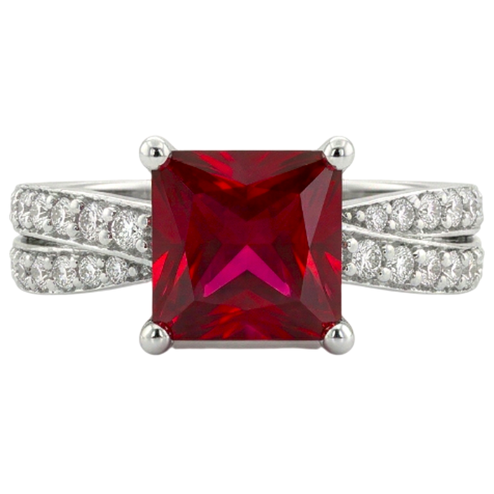 Roter Rubin im Prinzessin-Schliff mit Aus der Erde Abgebauter Natürlicher Diamanten 4.10 ct. Ring Weißgold 14K