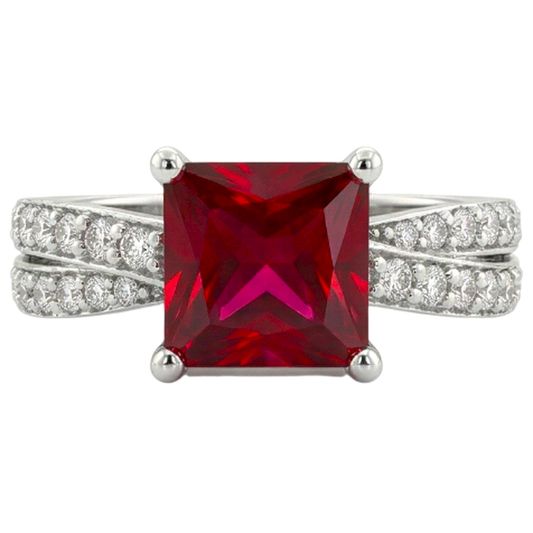 Roter Rubin im Prinzessin-Schliff mit Aus der Erde Abgebauter Natürlicher Diamanten 4.10 ct. Ring Weißgold 14K