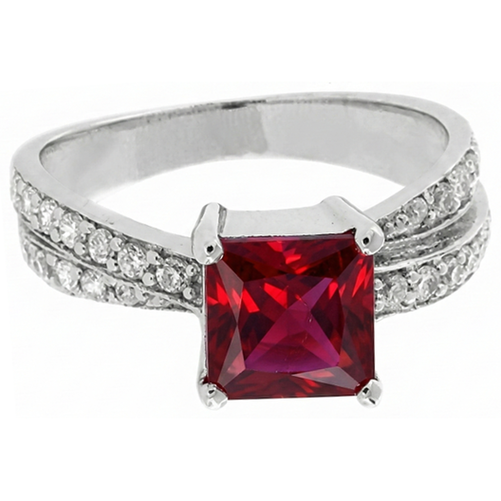 Roter Rubin im Prinzessin-Schliff mit Aus der Erde Abgebauter Natürlicher Diamanten 4.10 ct. Ring Weißgold 14K
