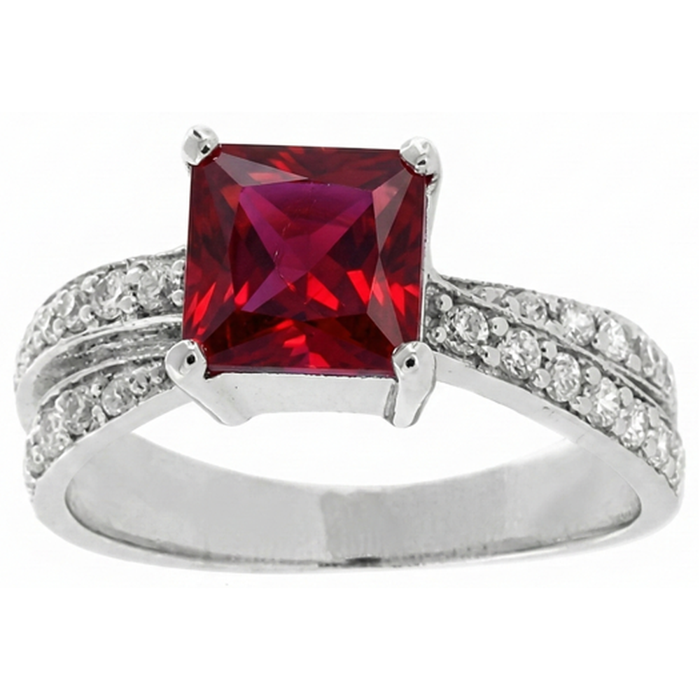Roter Rubin im Prinzessin-Schliff mit Aus der Erde Abgebauter Natürlicher Diamanten 4.10 ct. Ring Weißgold 14K