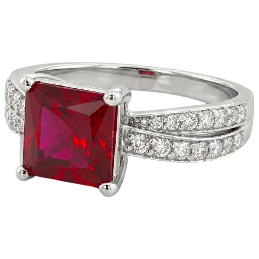 Roter Rubin im Prinzessin-Schliff mit Aus der Erde Abgebauter Natürlicher Diamanten 4.10 ct. Ring Weißgold 14K