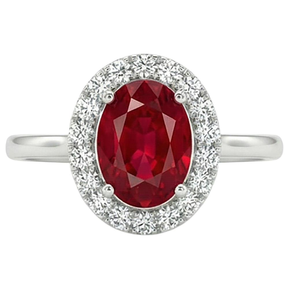 Roter Rubin mit Aus der Erde Abgebauter Natürlicher Diamanten 3.75 ct Ring 14K Gold Weiß Neu
