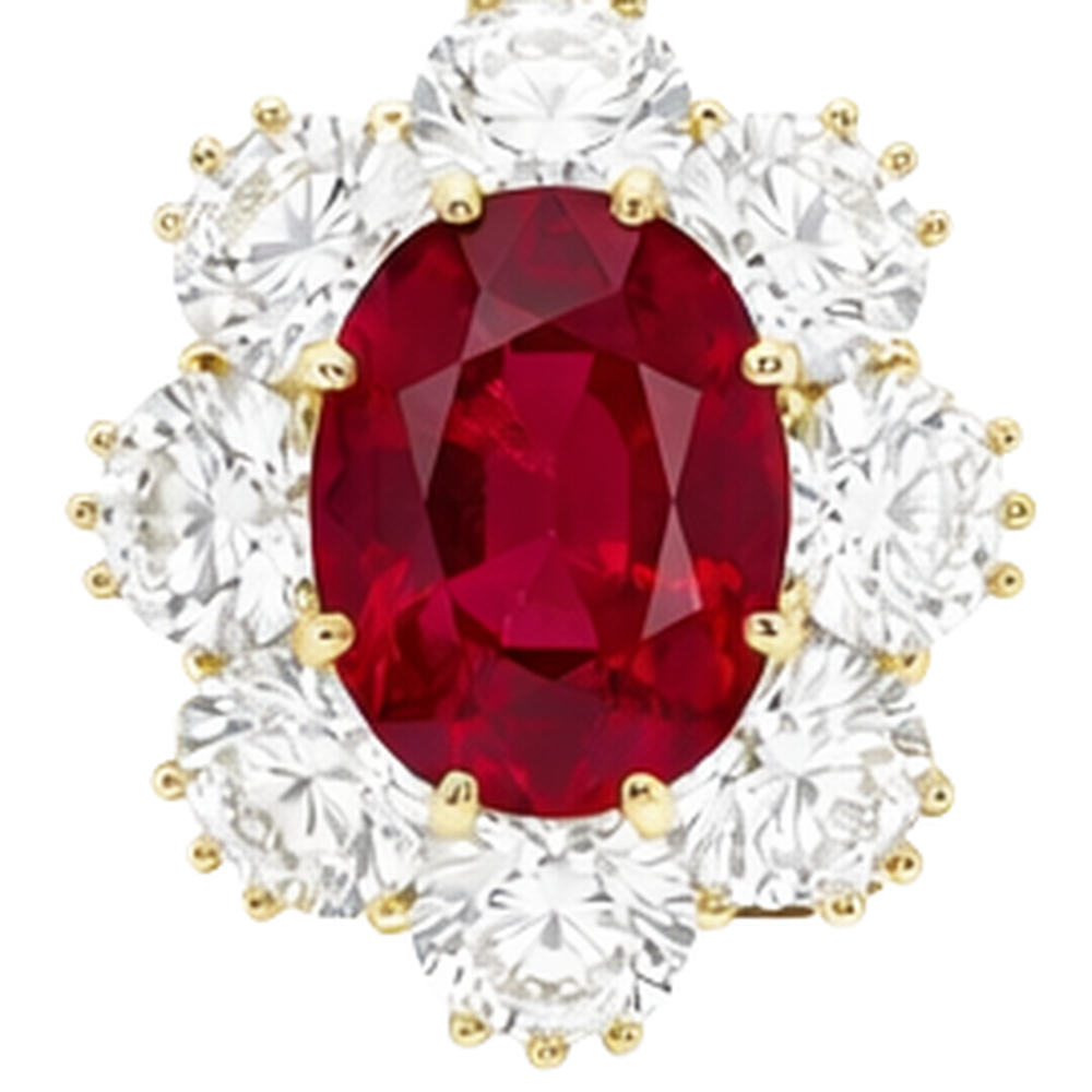 Roter Rubin mit Aus der Erde Abgebauter Natürlicher Diamanten 3 Karat Verlobungsring 14K Gelbgold