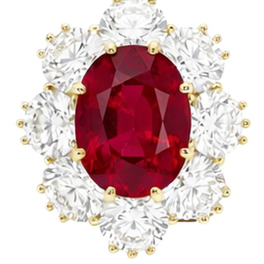 Roter Rubin mit Aus der Erde Abgebauter Natürlicher Diamanten 3 Karat Verlobungsring 14K Gelbgold