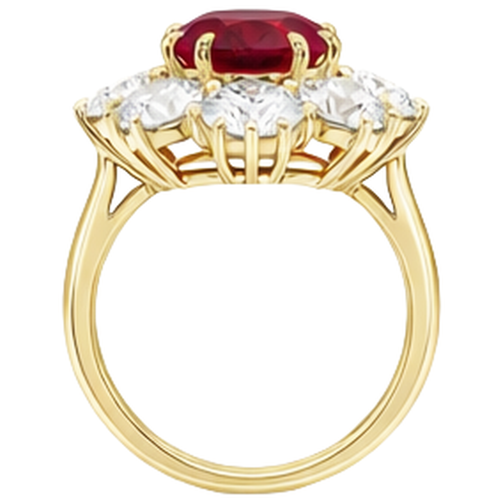Roter Rubin mit Aus der Erde Abgebauter Natürlicher Diamanten 3 Karat Verlobungsring 14K Gelbgold
