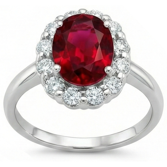 echter oval rubin 4.25Karat ring Vorderansicht