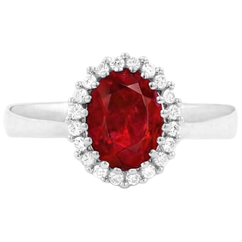 Roter Rubin mit Aus der Erde Abgebauter Natürlicher Diamanten 5,75 Karat Ring Weißgold 14K