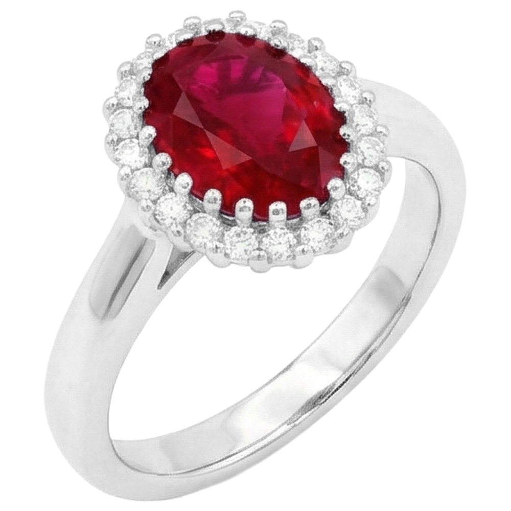 Roter Rubin mit Aus der Erde Abgebauter Natürlicher Diamanten 5,75 Karat Ring Weißgold 14K