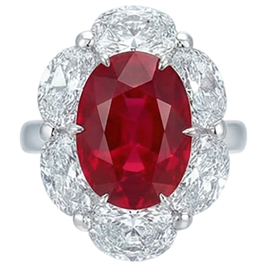 Roter Rubin mit Halo-Aus der Erde Abgebauter Natürlicher Diamant-Ring Weißgold 14K 5,25 Ct Edelstein Neu