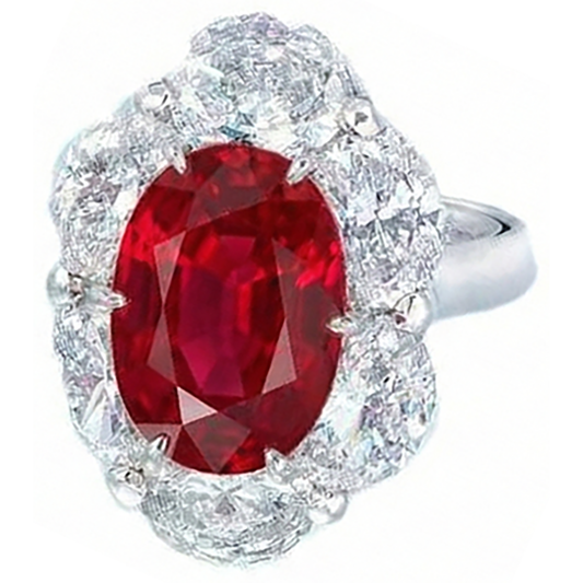 Roter Rubin mit Halo-Aus der Erde Abgebauter Natürlicher Diamant-Ring Weißgold 14K 5,25 Ct Edelstein Neu