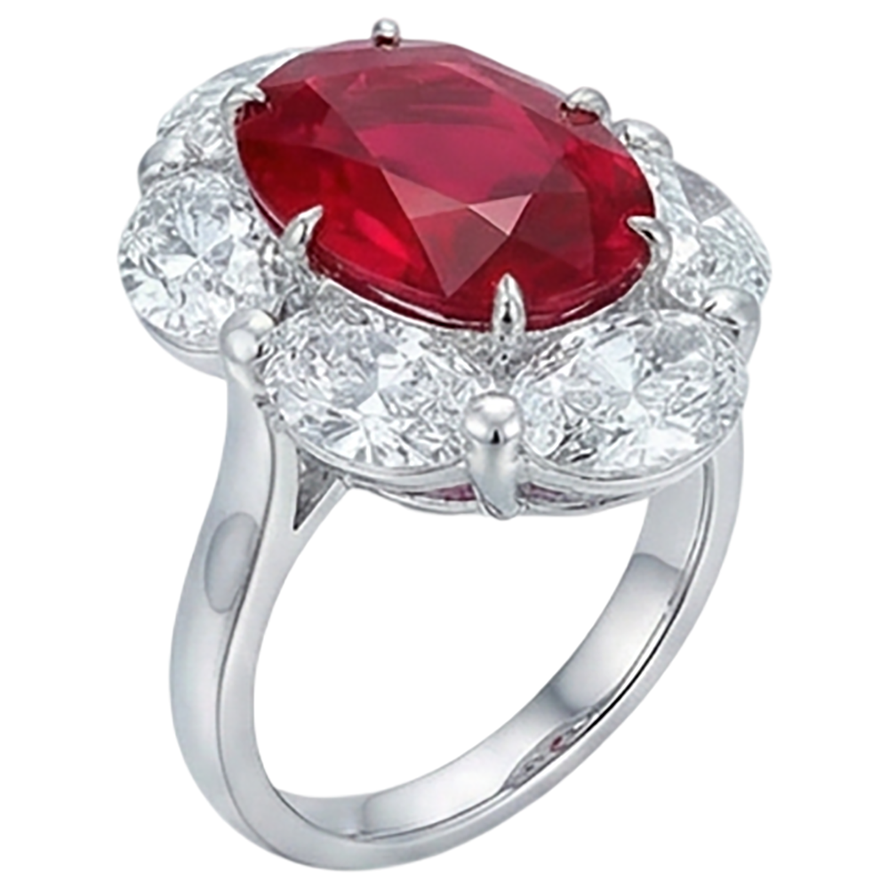 Roter Rubin mit Halo-Aus der Erde Abgebauter Natürlicher Diamant-Ring Weißgold 14K 5,25 Ct Edelstein Neu