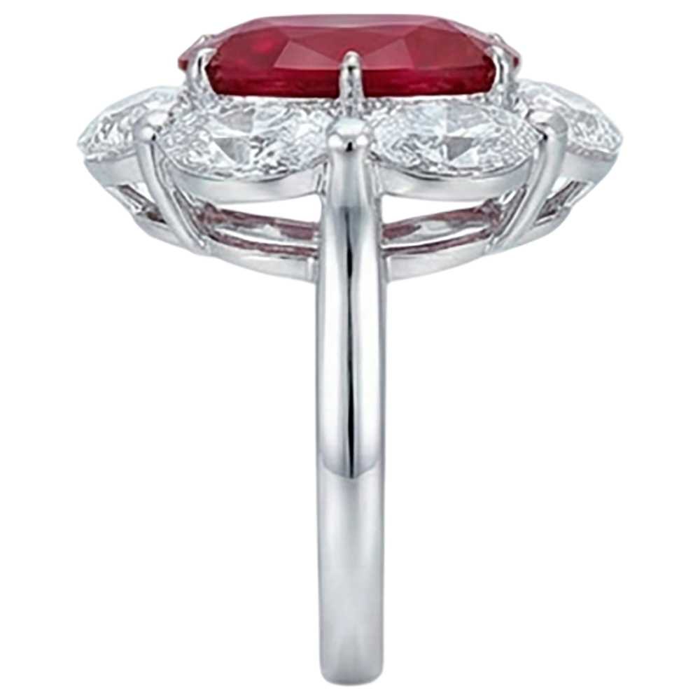 Roter Rubin mit Halo-Aus der Erde Abgebauter Natürlicher Diamant-Ring Weißgold 14K 5,25 Ct Edelstein Neu