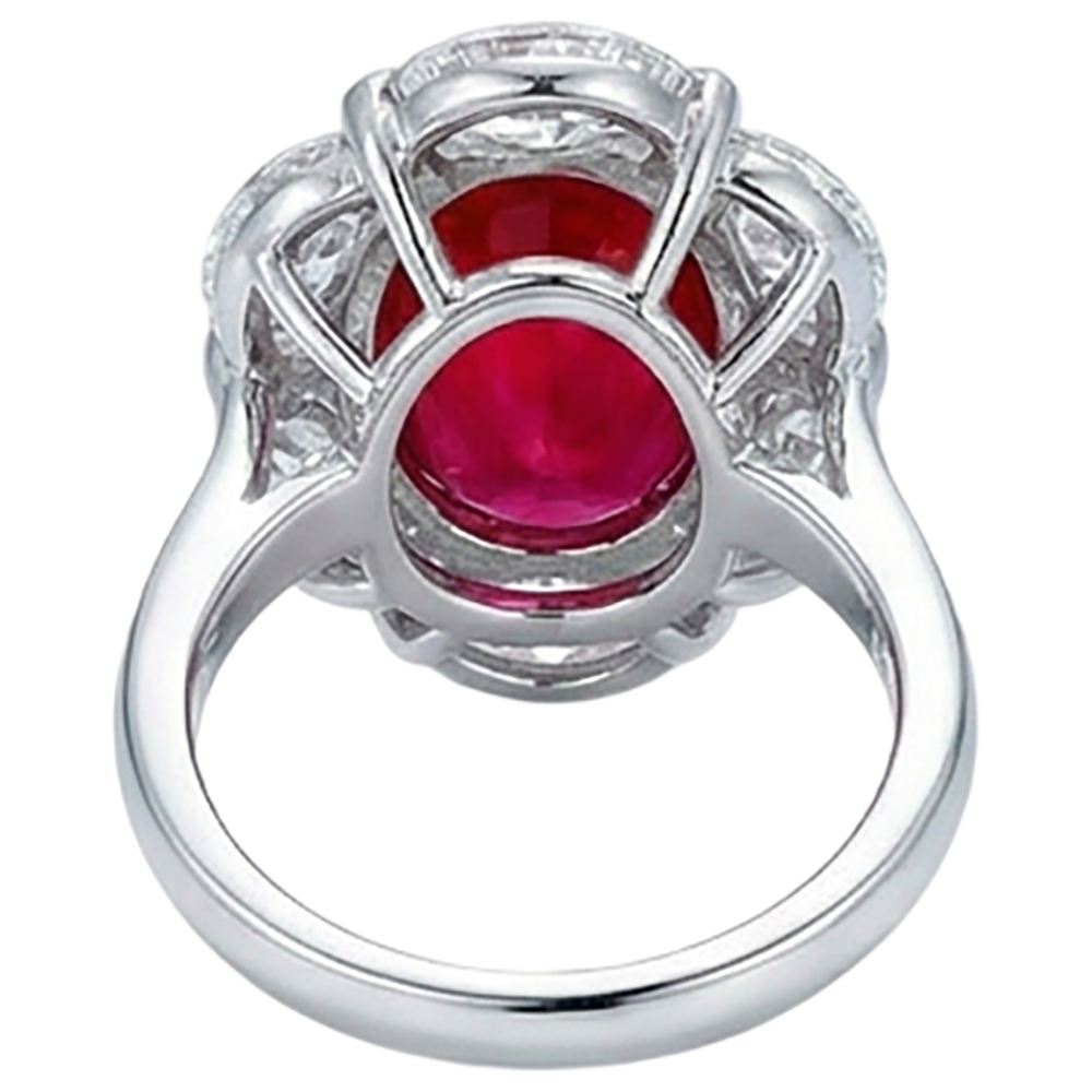 Roter Rubin mit Halo-Aus der Erde Abgebauter Natürlicher Diamant-Ring Weißgold 14K 5,25 Ct Edelstein Neu