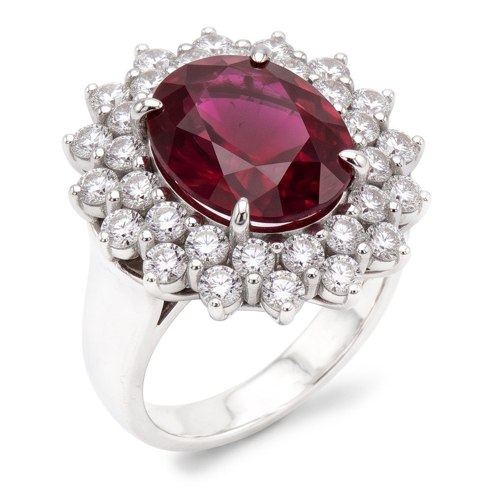 Roter Turmalin und Aus der Erde Abgebauter Natürlicher Diamanten 6,5 Kt. Verlobungsring 14K Gold