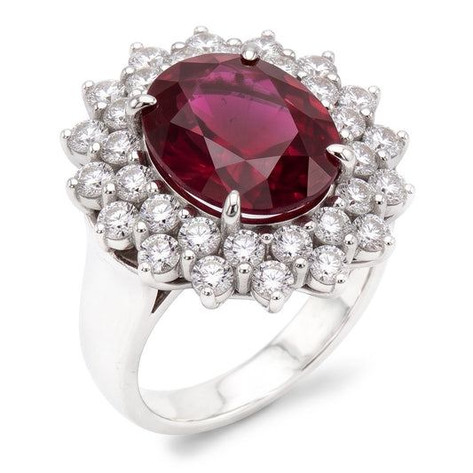 Roter Turmalin und Aus der Erde Abgebauter Natürlicher Diamanten 6,5 Kt. Verlobungsring 14K Gold