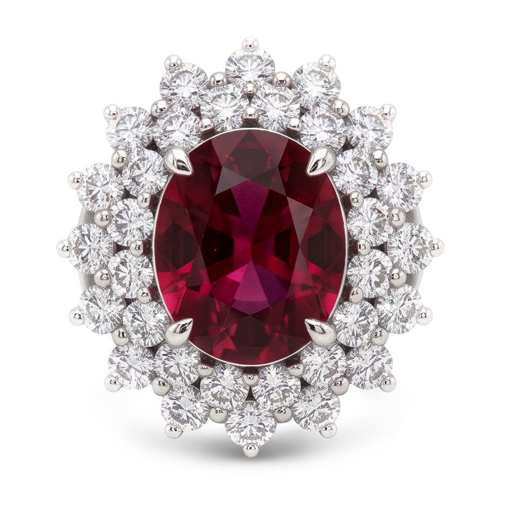 Roter Turmalin und Aus der Erde Abgebauter Natürlicher Diamanten 6,5 Kt. Verlobungsring 14K Gold