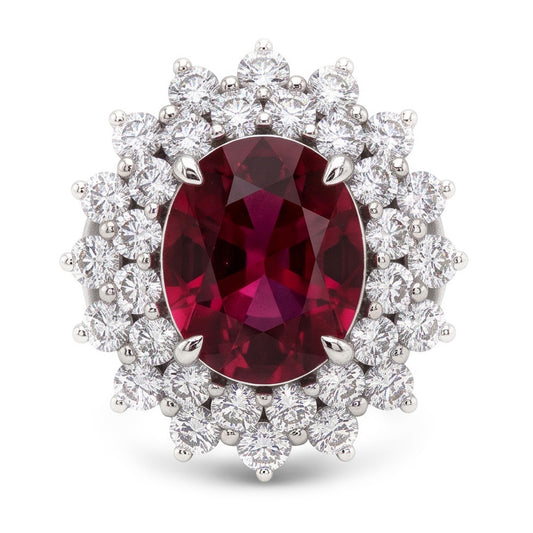 Roter Turmalin und Aus der Erde Abgebauter Natürlicher Diamanten 6,5 Kt. Verlobungsring 14K Gold