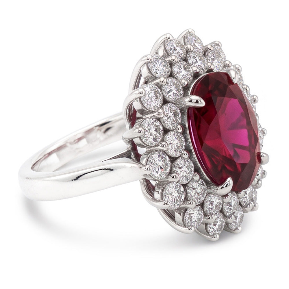 Roter Turmalin und Aus der Erde Abgebauter Natürlicher Diamanten 6,5 Kt. Verlobungsring 14K Gold