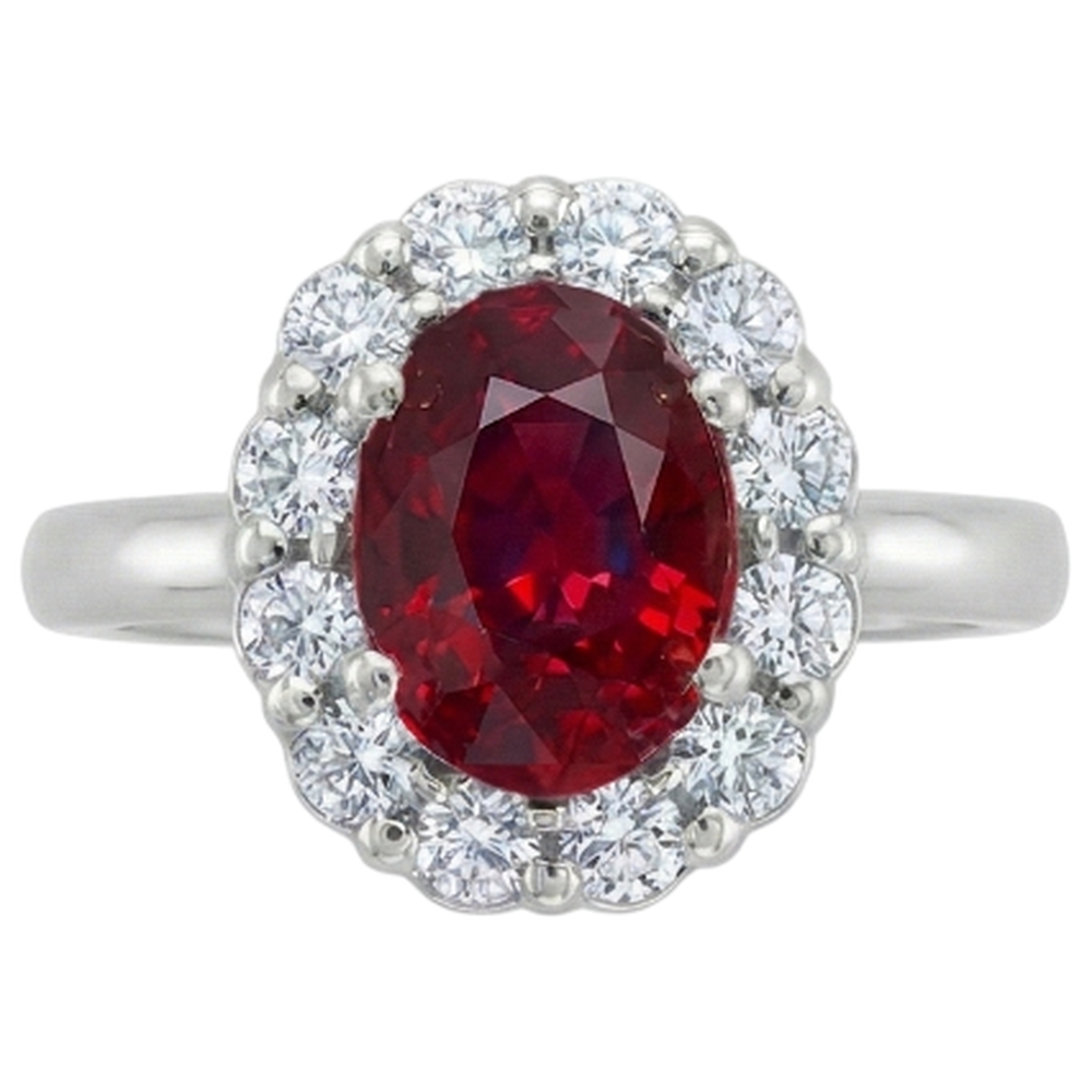 Roter natürlicher Rubin Halo Aus der Erde Abgebauter Natürlicher Diamant Ehering Weißgold 14K 6,5 Ct