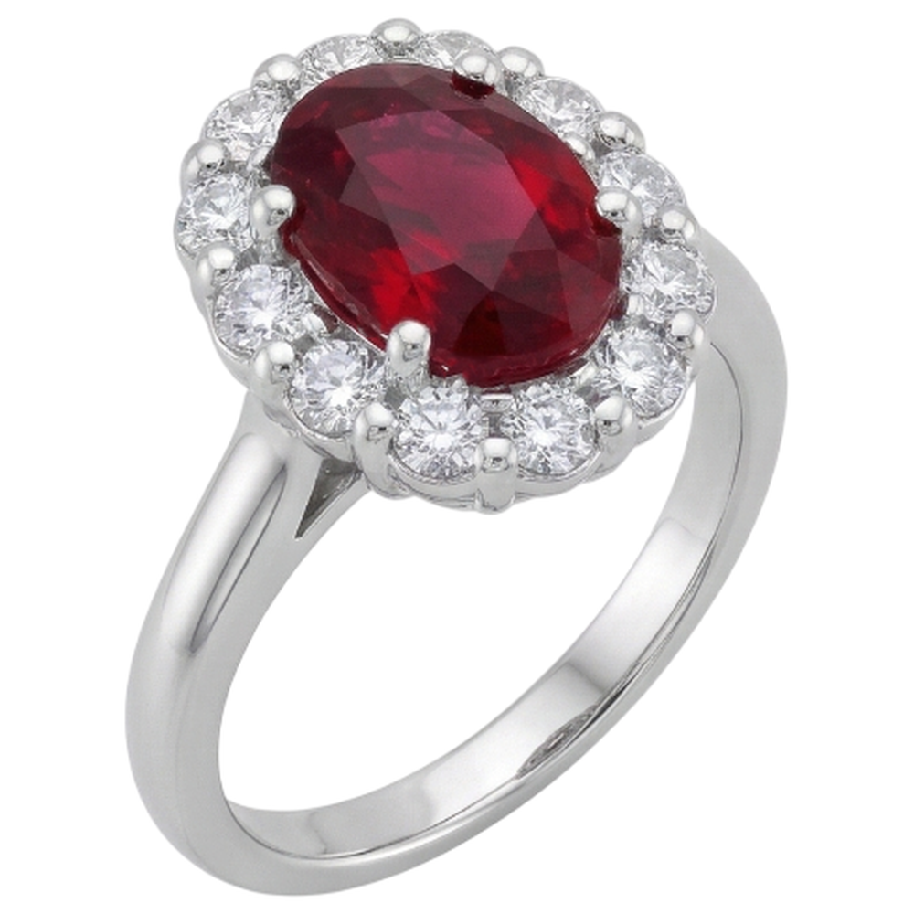 Roter natürlicher Rubin Halo Aus der Erde Abgebauter Natürlicher Diamant Ehering Weißgold 14K 6,5 Ct