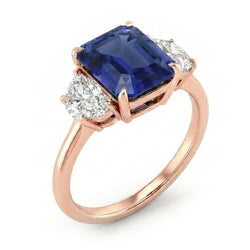 Rotgold Smaragd Saphir 3 Steine Halbmond Aus der Erde Abgebauter Natürlicher Diamanten Ring 4 Karat