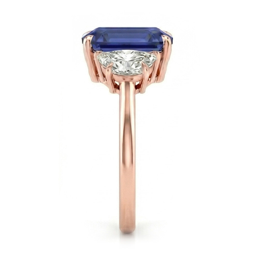 Rotgold Smaragd Saphir 3 Steine Halbmond Aus der Erde Abgebauter Natürlicher Diamanten Ring 4 Karat