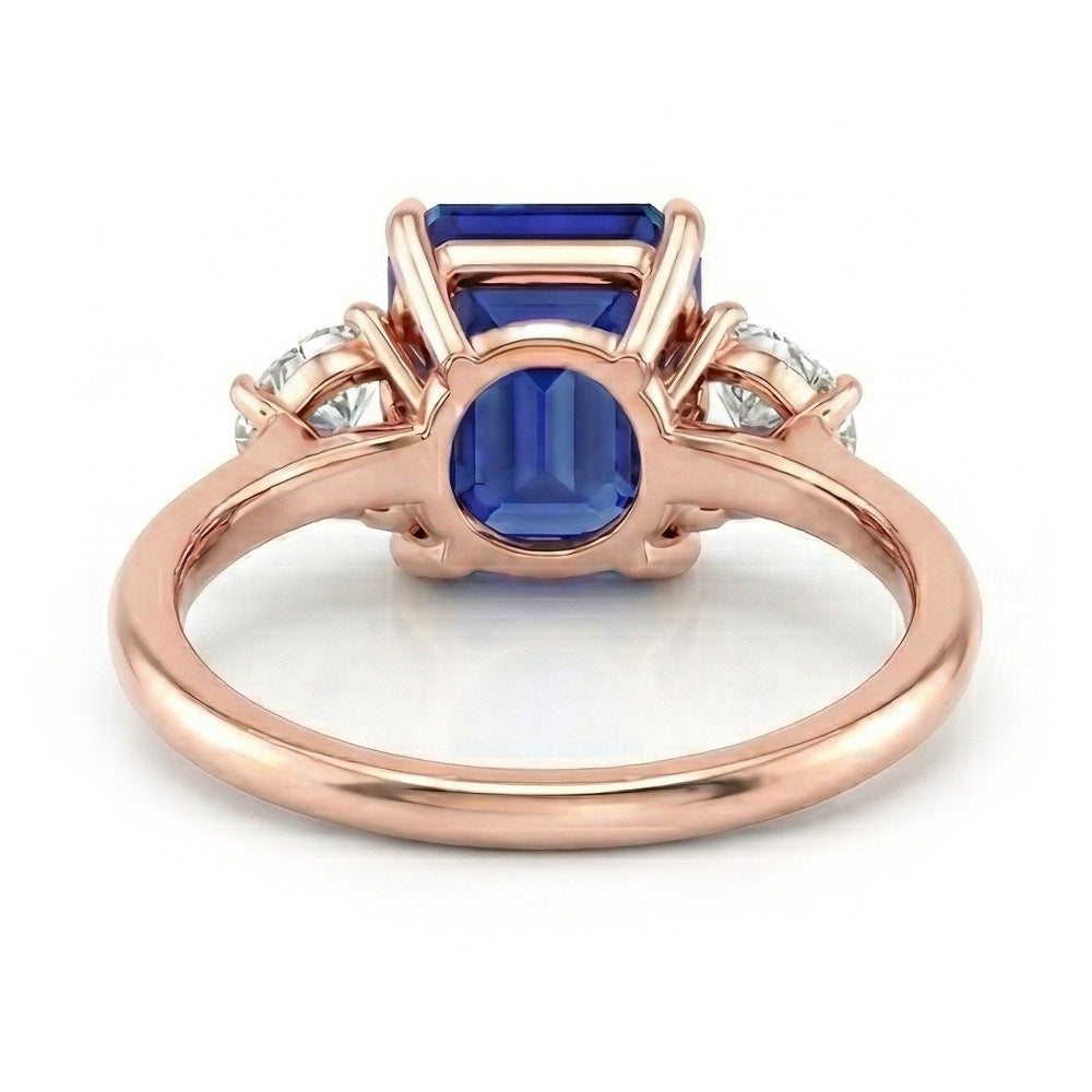 Rotgold Smaragd Saphir 3 Steine Halbmond Aus der Erde Abgebauter Natürlicher Diamanten Ring 4 Karat