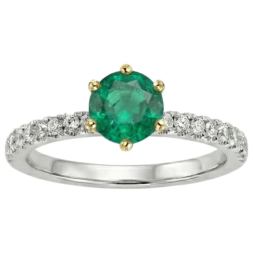 Erdgewonnener Kolumbianischer Smaragd Farbstein-Ring 2 Karat 14 Karat Zweifarbig Gold – Seitenansicht