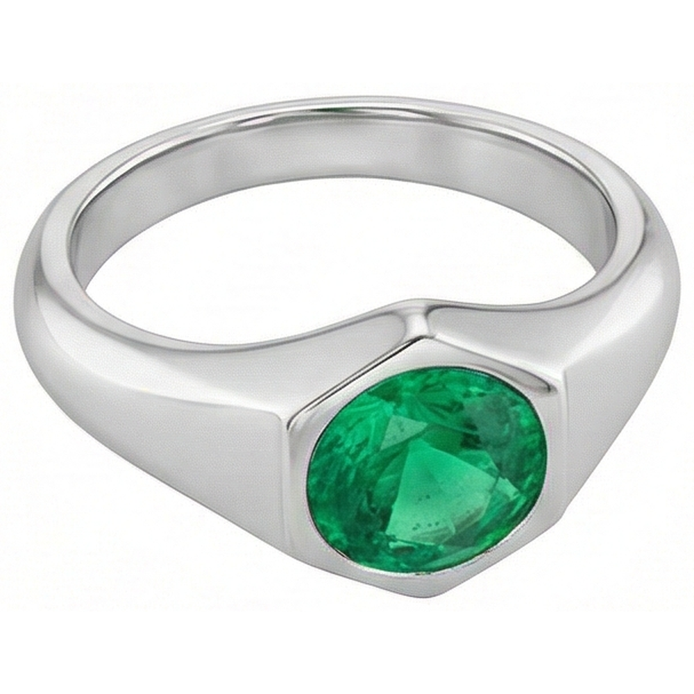 Smaragd Brillantschliff Schmuckstein-Ring in 14 Karat Weißgold – Schrägansicht