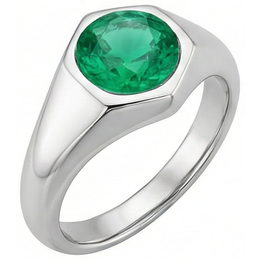 Smaragd Brillantschliff Schmuckstein-Ring in 14 Karat Weißgold – Seitenansicht