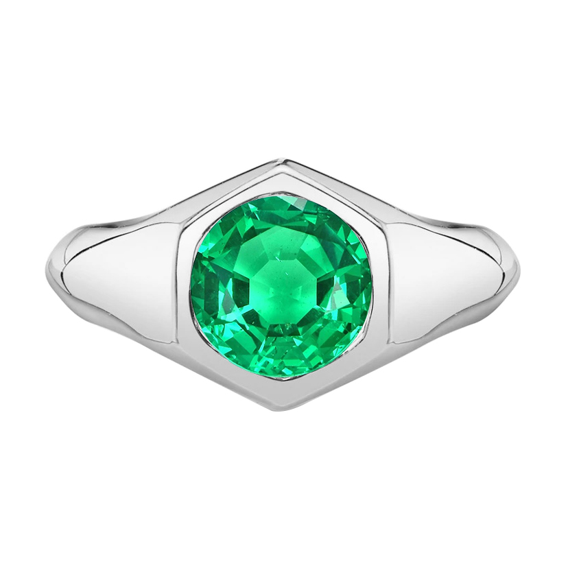 Schmuckstein-Ring 14 Karat Weißgold mit Smaragd – Hauptansicht