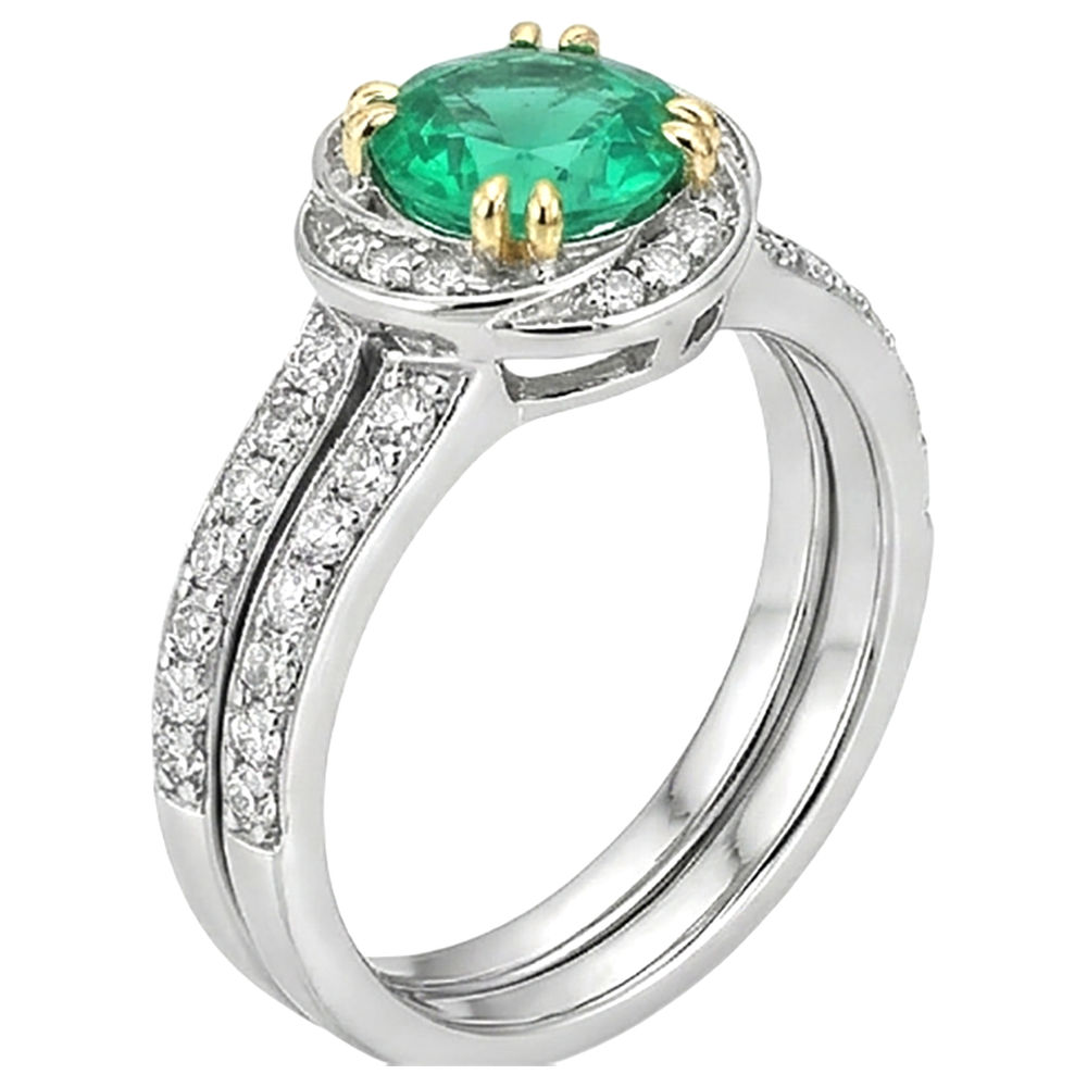 Echter Edler Smaragd Edelstein-Ring 2,50 Karat 14 Karat Zweifarbig Gold – Frontansicht