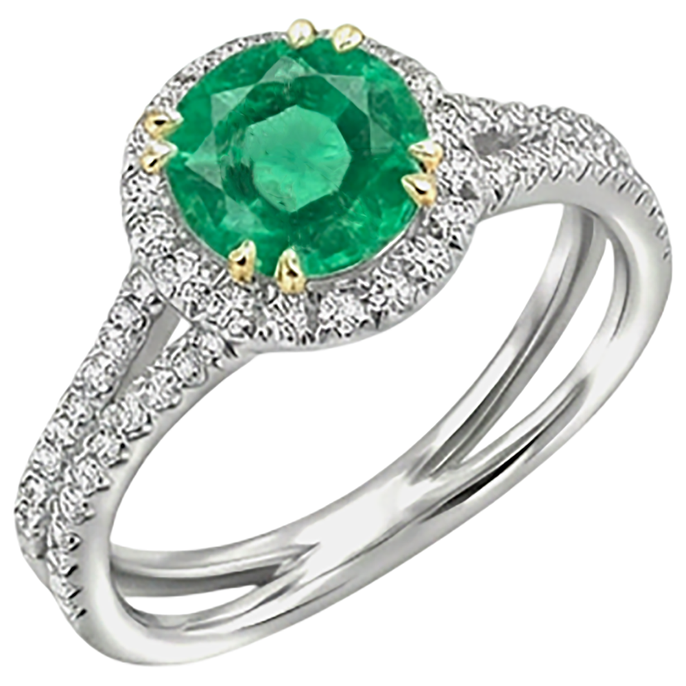 Authentischer Edler Smaragd Edelstein-Ring 2,50 Karat 14 Karat Zweifarbig Gold – Seitenansicht