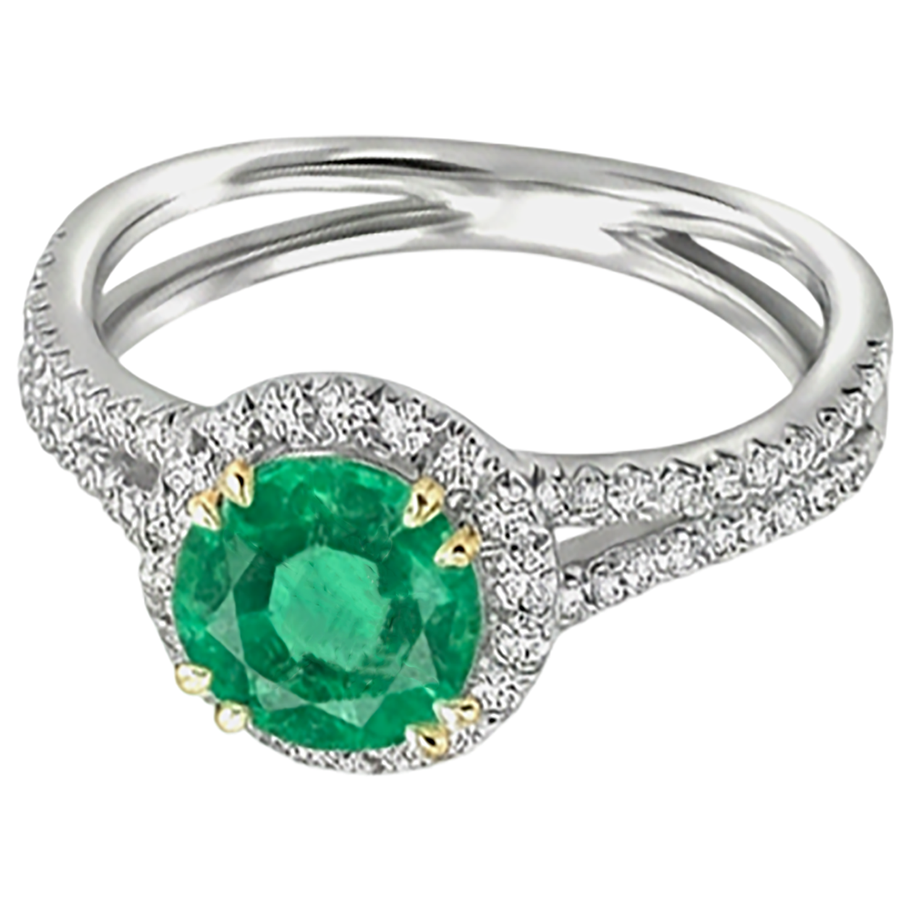 Edler Smaragd Edelstein-Ring 2,50-Karat 14 Karat Zweifarbig Gold – Schrägansicht