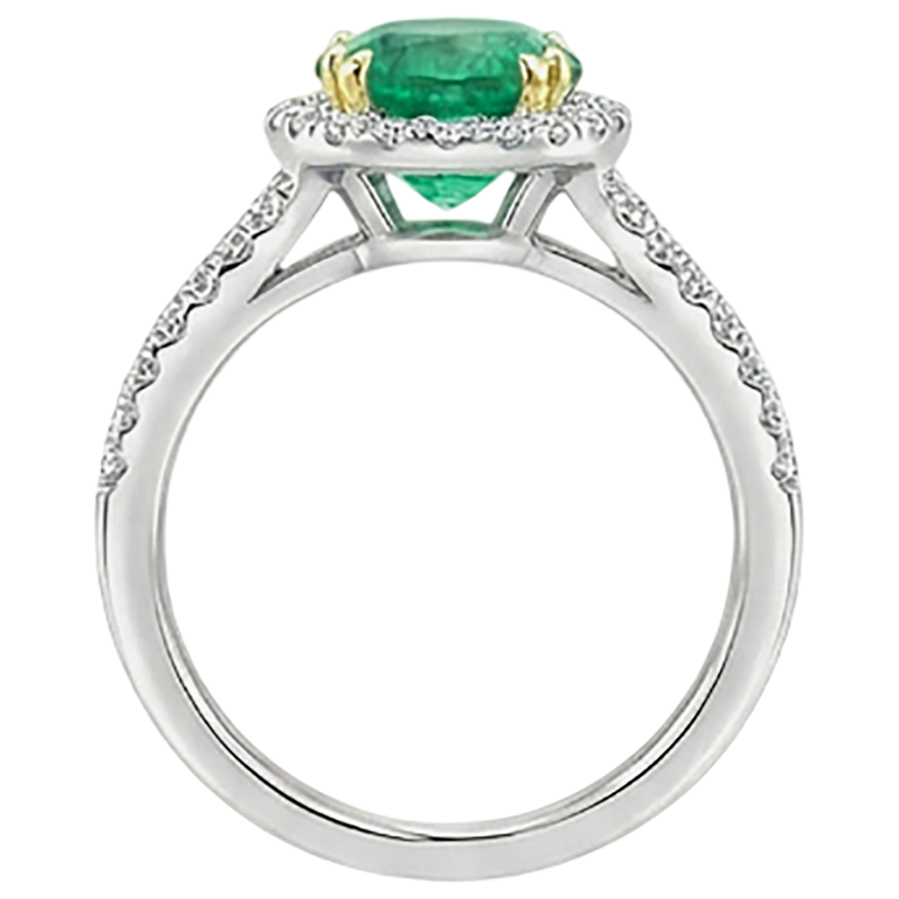 Edelstein-Ring 14 Karat Zweifarbig Gold mit Edler Smaragd – Draufsicht