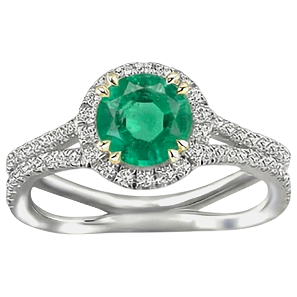 Edler Smaragd Edelstein-Ring 2,50-Karat 14 Karat Zweifarbig Gold – Frontansicht