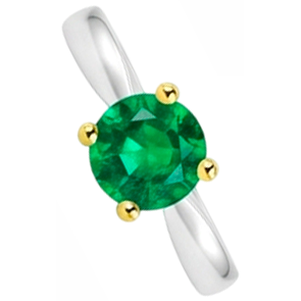 Kolumbianischer Smaragd Rund-Brillant Edelstein-Ring in Zweifarbiges 14K Gold – Seitenansicht