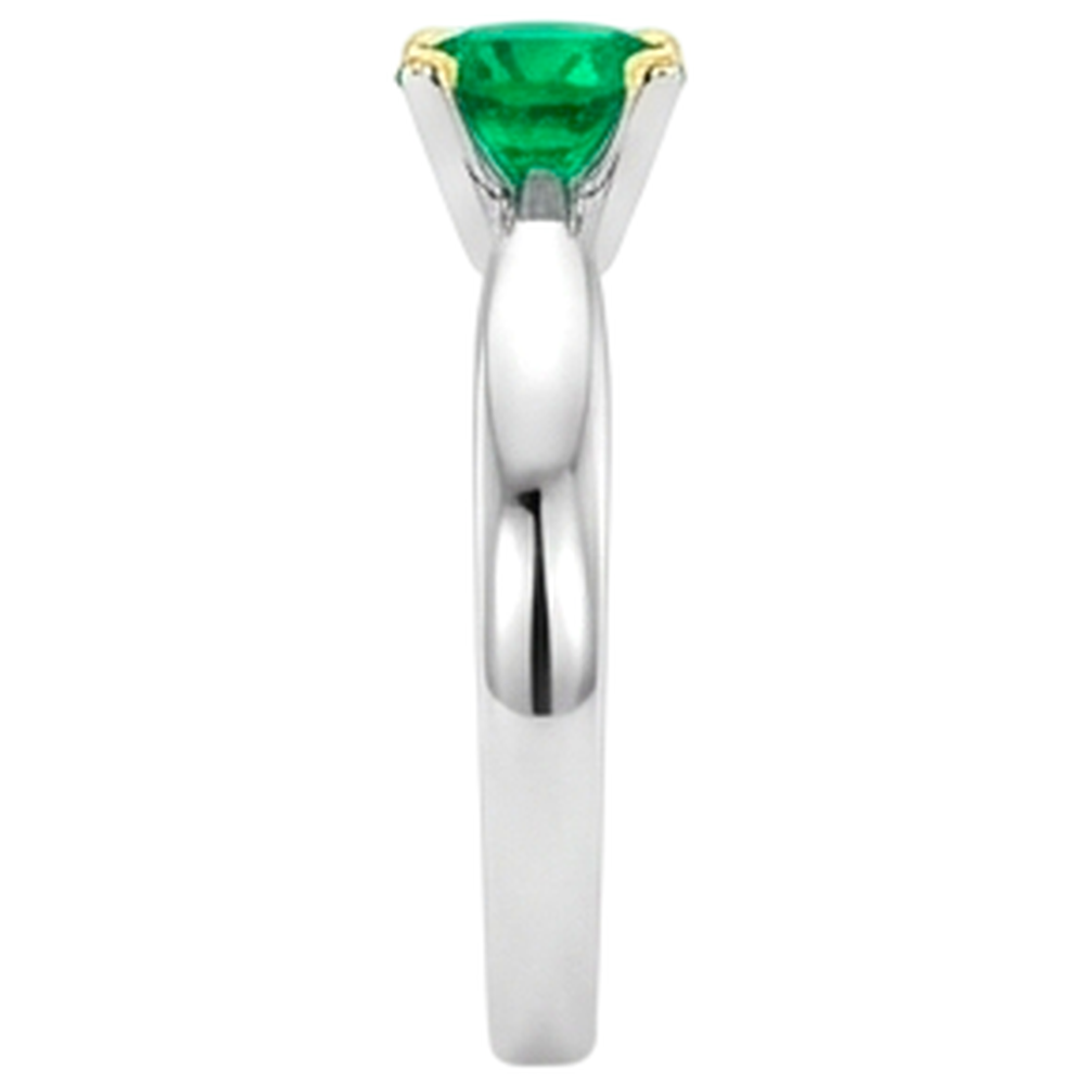 Kolumbianischer Smaragd Rund-Brillant Edelstein-Ring in Zweifarbiges 14K Gold – Draufsicht