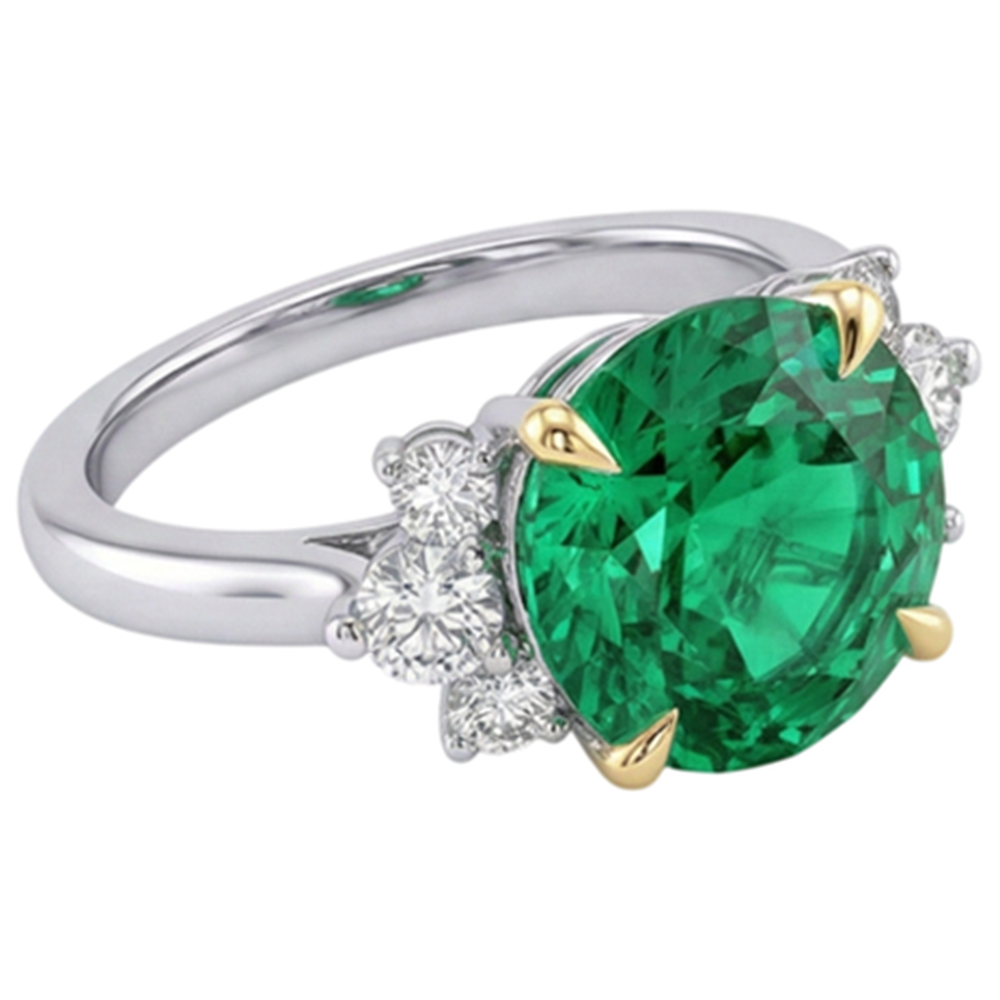 Erdgewonnener Edler Smaragd Schmuckstein-Ring 4 Karat Zweifarbiges 14K Gold – Schrägansicht